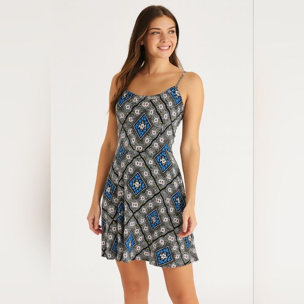 Blue Black White Diamond Mini Dress XSP Spaghetti Straps Fairy Grunge